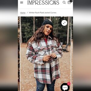 Impressions, 1x, Plaid Women's Jacket - Red and White